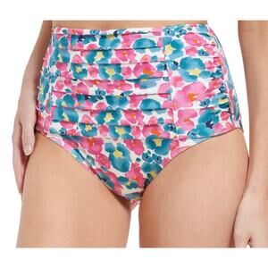 Calvin Klein Cypress Shimmer Floral Print Pleated High Waist Bikini Bottom S NWT